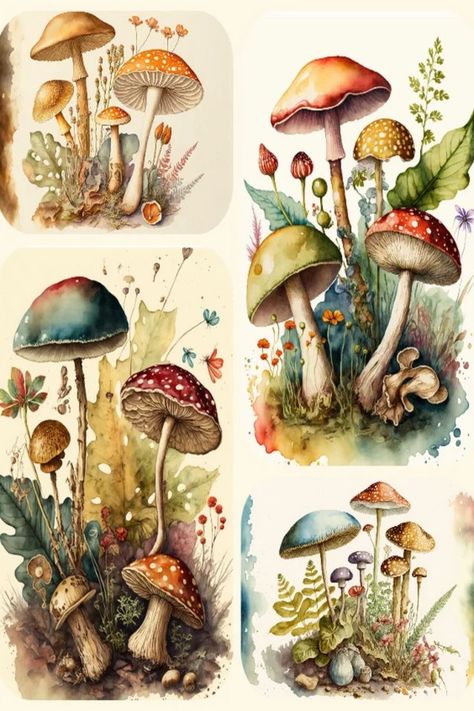 Pictures Of Mushrooms, Mushroom Collage, Vintage Mushroom Art, Mushroom Pictures, Mushroom Crafts, Mushroom Drawing, Cool Pencil Drawings, Vintage Mushroom, Mushroom Art