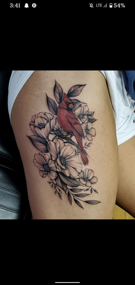 Half Sleeve Tattoos For Women Cardinal, Floral Tattoo With Cardinal, Flower With Cardinal Tattoo, Red Cardinal Tattoo With Flowers, Peony And Cardinal Tattoo, Tree With Cardinal Tattoo, Cardinal Tattoo Flowers, Cardinal Butterfly Tattoo, Cardinal Arm Tattoo