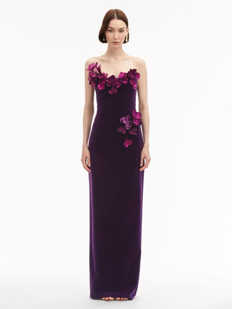 Orchid Embroidered Velvet Gown Wedding Family Outfits, Orchid Embroidery, Selection Dresses, Luxe Wardrobe, Banquet Outfit, Formal Wedding Guest Attire, Wedding Guest Fits, Sparkly Ball Gown, Bridal Entourage