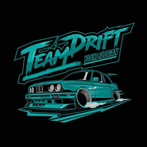 Car Crew Logo Design, Drift Poster, Cars Vector, Fr Legends, Shirt Design Template, Tokyo Drift Cars, Car Logo Design, Esports Logo, Tokyo Drift