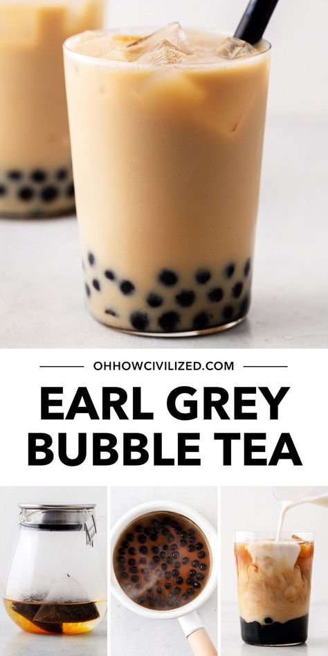 Earl Grey bubble tea is milky and creamy, with hints of citrus coming from bergamot-infused black tea. This drink is surprisingly easy to make at home. #earlgrey #londonfog #bubbletea #milktea #bobatea #earlgreybubbletea Chai Bubble Tea, Chai Boba Tea Recipe, Chai Milk Tea, Easy Bubble Tea Recipe, Desert Food, Boba Tea Recipe, Boba Recipe, Bubble Tea Flavors, Anti Diet