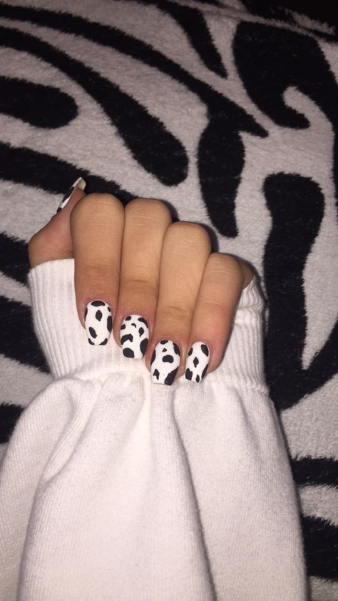 Haley Nails, Boho Western Nails, Nail References, Grad Nails, Uñas Aesthetic, J Nails, Black And White Nail Designs, Cow Stuff, Black Halloween Nails