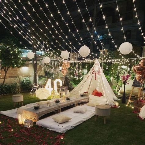 Rooftop Birthday Party Decorations Night, Outdoor Birthday Party Decorations Night, Terrace Party Decoration Night, Rooftop Birthday Party Decorations, Cabana Decor, Canopy Decor, Qawali Night, Birthday Decoration Items, Terrace Decoration