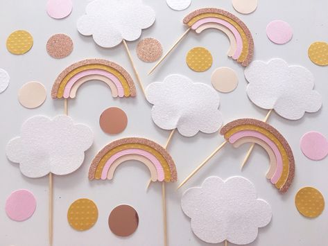 Cloud Food, Boho Rainbow Party, Pastel Rainbow Cake, Intarsia Crochet, Rainbow First Birthday, Floral Cake Topper, Rainbow Birthday Cake, Rainbow Boho, Girl Birthday Themes