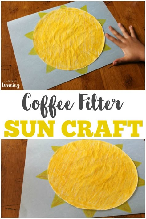 Make an easy spring or summer project with this coffee filter sun craft that's simple enough for toddlers! Sun Craft, Summer Crafts For Toddlers, Projects For Toddlers, Sun Crafts, Yellow Crafts, Weather Crafts, Weather Theme, Diy Summer Crafts, Summer Crafts For Kids