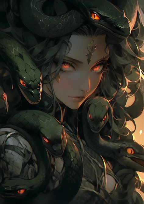 Medusa Oc Art, Dnd Medusa, Medusa Character Art, Male Medusa, Mythical Gods, Medusa Pfp, Snake Woman, Medusa Fanart, Snake Goddess