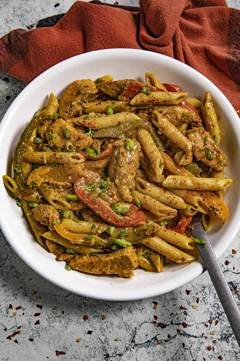 Rasta Pasta Jerk Chicken, Jerk Pasta Recipe, Jerk Chicken Alfredo Pasta, Dinner Recipes Sausage, Rasta Pasta Jamaican, Jamaican Rasta Pasta Recipe, Jerk Pasta, Homemade Kielbasa, Peppered Shrimp