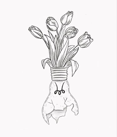 Nancy Tattoo, Light Bulb Tattoo, Lightbulb Tattoo, Artsy Tattoos, Tulip Drawing, Procreate Ipad Art, Flower Outline, Tiny Tattoo, Procreate Ipad