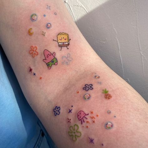 Spongebob Tattoo, Funky Tattoos, Cute Tats, Kawaii Tattoo, Cute Little Tattoos, Cute Tiny Tattoos, Funny Tattoos, Dream Tattoos, Elegant Tattoos