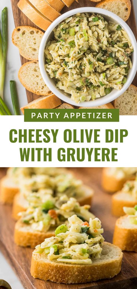 Whether you’re hosting a game day party, holiday dinner, or family gathering, this Cheesy Olive Dip with Gruyere is an ideal appetizer choice. The blend of Gruyere cheese and green olives makes for a savory dip with unique flavors that stand out. It’s quick, easy to make, and perfect for serving with crackers or veggie sticks. A delicious dip recipe that’s sure to become a new favorite! Olive Salad Dip, Gruyere Cheese Dip, Gruyere Appetizers, Green Olive Recipes, Green Appetizers, Green Olive Dip, Crockpot Dips, Veggie Dips, Olive Recipes Appetizers