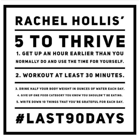 Rachel Hollis 5 to Thrive Challenge #last90days #rachelhollis #5tothrive 5 To Thrive, Rachel Hollis, 90 Day Challenge, Health And Fitness Articles, 5 Things, Meals For One, Emotional Health, Me Time, Monday Motivation