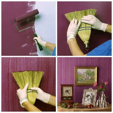 The only "tool" you need to do this is an old fashioned straw broom, nothing special or fancy Diy Wand, Painting Tips, How To Paint, Wall Paint, Decorating Tips, Design Interior, Painting Techniques, Textured Walls, Home Deco