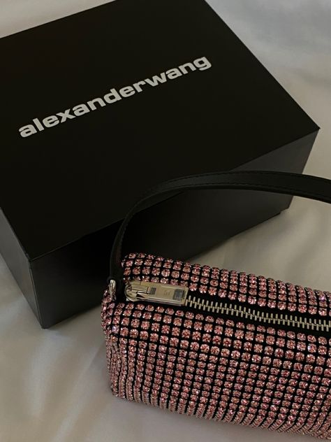 Got this pink Alexander Wang Crystal Bag. It was a last minite mood switch lol, initially i wanted the silver one. Alexander Wang Bag Crystal, Sparkly Purse, Wang Bag, Alexander Wang Bag, Crystal Bags, Pink Sparkly, Baddie Quotes, Girls Life, Life Goals