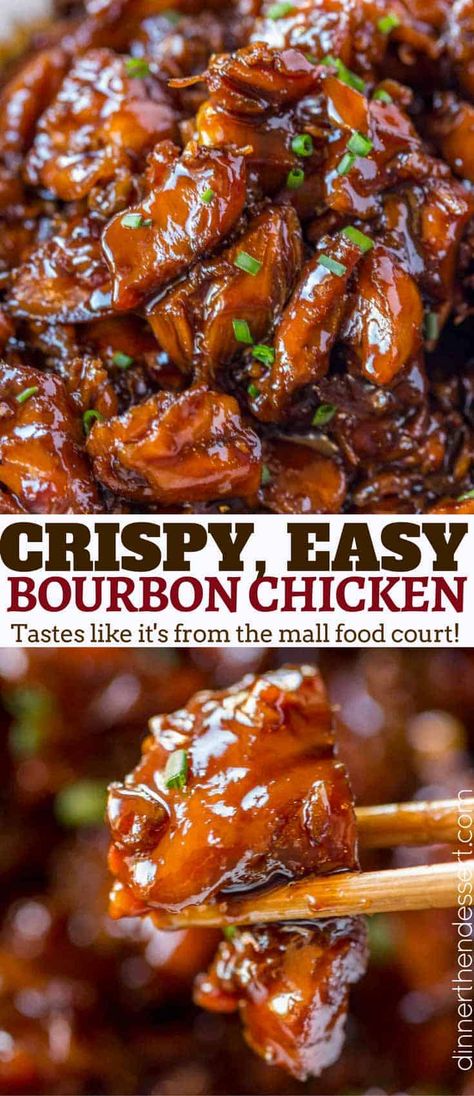 Easy Bourbon Chicken that's crispy, sweet, sticky and tastes just like the kind you grew up eating at the mall! Easy Bourbon Chicken, Bourbon Chicken Recipe, Chicken Chinese, Bourbon Chicken, Mapo Tofu, Easy Chinese Recipes, Asian Chicken, Bakery Ideas, Chicken Meals