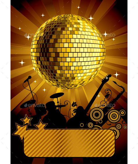 Gold Disco Ball by romay Raster version of vector gold disco ball with a banner Gold Disco Ball, Medieval Banner, Laurel Vector, Disco Background, Curtains Vector, Cocktails Vector, Ship Vector, Musical Theme, Vector Trees