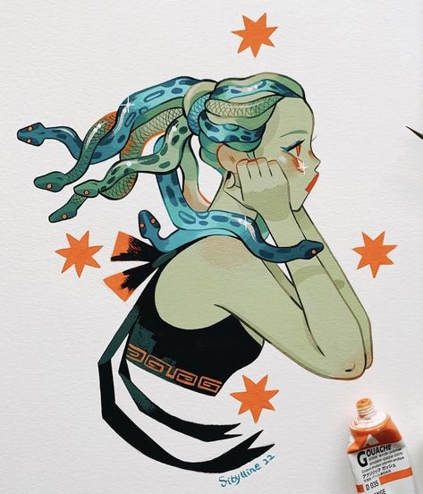 Sibylline Meynet, Acryla Gouache, Medusa Art, Gouache Art, Mythological Creatures, Art Inspiration Drawing, Art Sketchbook, Character Design Inspiration, Drawing Inspiration