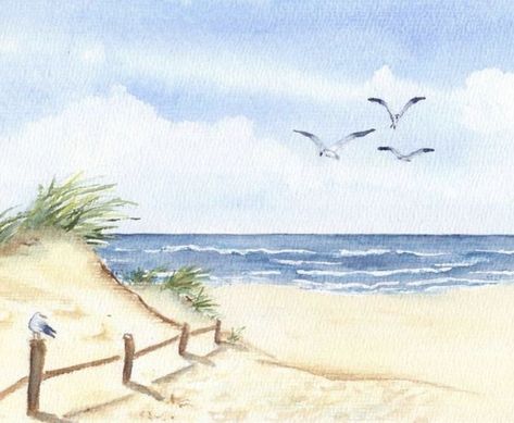 Canvas For Beginners, Watercolor Paintings For Beginners, Watercolour Inspiration, Diy Watercolor Painting, Easy Canvas Painting, Watercolor Paintings Easy, Beach Watercolor, 수채화 그림, Watercolor Landscape Paintings