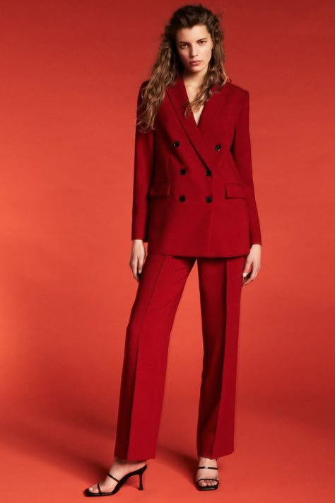 Francoise Pants, Graduation Suit, Red Tuxedo, Zara Winter, Red Suit, Zara New, Wear Red, Pants Straight Leg, Wearing Red