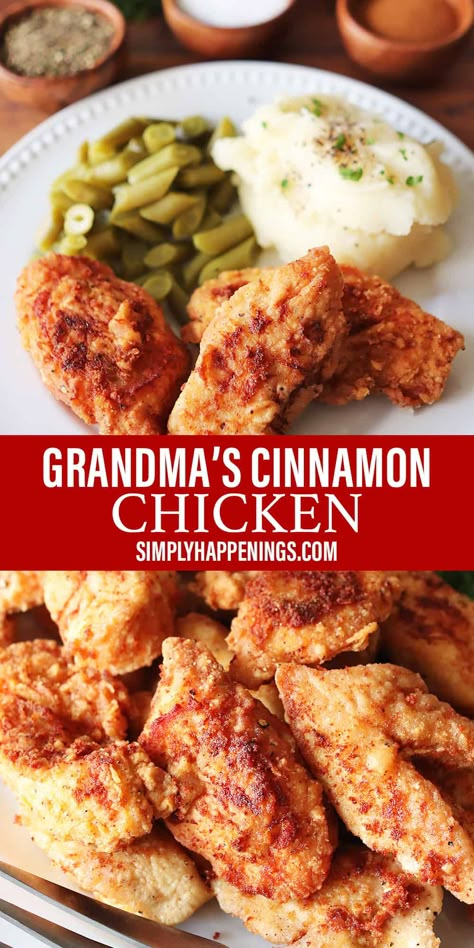 Chicken With Cinnamon, Cinnamon Chicken Recipe, Chicken Breast Strips Recipes, Fried Chicken Seasoning, Cinnamon Chicken, Chicken Seasoning Recipes, Baked Chicken Strips, Chicken Strip Recipes, Homemade Fried Chicken