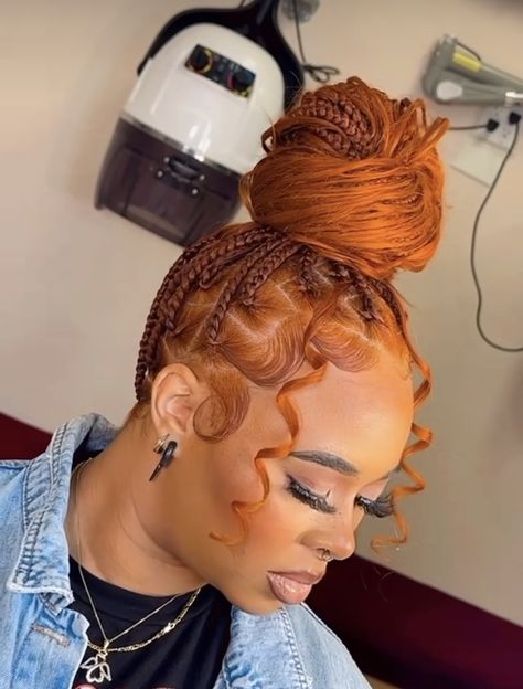 Orange Goddess Braids, Goddess Braid Bun, Black Braided Updo, Black Women Updo Hairstyles, Braided Bun Styles, Goddess Braids Updo, Braids French, Braided Buns, Braided Hairstyles For Black Women Cornrows