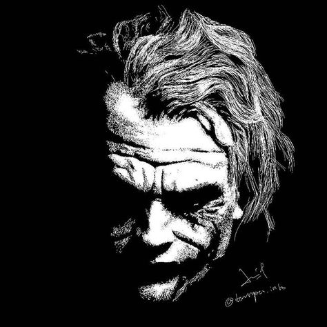 Joker (Heath Ledger) portrait pen line sketch by ariecool @tanpa.info Joker Line Art, Heath Ledger Portrait, Heath Ledger Joker Drawing, Hatching Art, Portrait Pen, Joker Sketch, Joker Heath Ledger, Joker Canvas, Joker Dark Knight