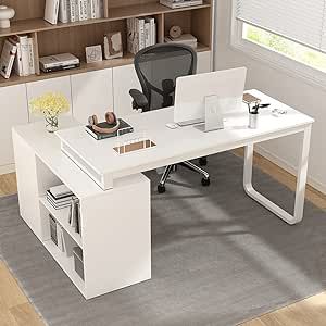 Large Desk Home Office, Commercial Desk, Desk With Open Shelves, White L Shaped Desk, Gym Space, Corner Workstation, L Shaped Office Desk, Office Vibes, L Shaped Corner Desk