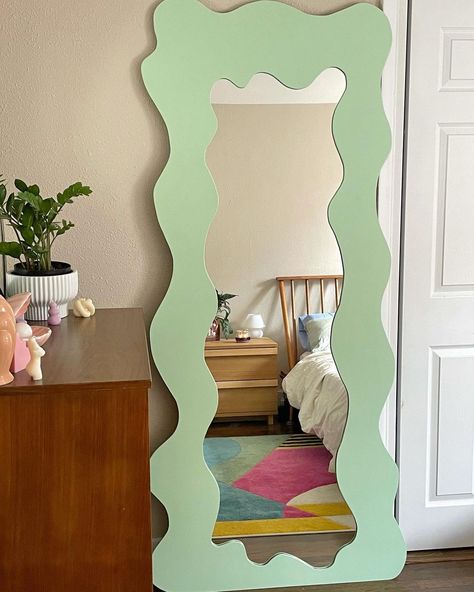 alyssa marie on Instagram: “home 🥲” Long Mirror Diy, Squiggly Mirror, Squiggle Mirror, Curvy Mirror, Mirror Long, Large Floor Mirror, Asymmetrical Wall, Irregular Mirror, Mirror Full Length