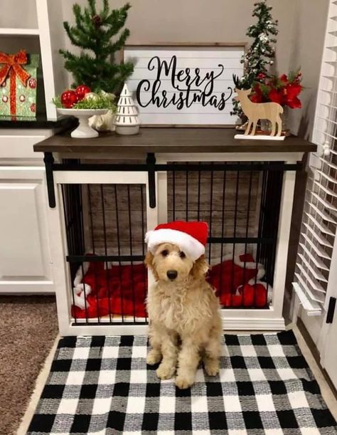 Dog Crate Christmas Decor, Decorate Dog Crate, Crate Decor, Pet Diy, Wooden Dog Crate, Dog Cages, Pet Crate, Dog Images, Dog Kennel