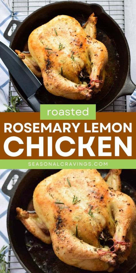 Roasted Rosemary Lemon Chicken is perfect for your Thanksgiving dinner menu and also a great Christmas dinner recipe! This gluten free, keto friendly dish features a whole chicken with fresh rosemary and lemon zest. Try it this holiday! Chicken For The Week, Rosemary Lemon Chicken, Whole30 Vegan, Chicken With Lemon, Lemon Rosemary Chicken, Cravings Recipes, Chicken Roasted, Lemon Rosemary, Rosemary Chicken