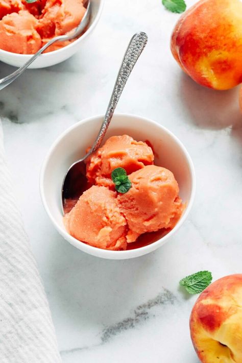 Peach Sorbet Recipe, Pineapple Sorbet, Watermelon Sorbet, Rainbow Board, Sorbet Recipe, A Couple Cooks, Lime Sorbet, Peach Sorbet, Peach Puree