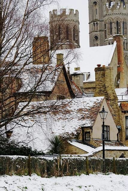 Snowy rooftops Ely Uk, Snowy Rooftops, Ely Cambridgeshire, Cambridgeshire England, Elizabeth Goudge, Ely Cathedral, Roof Tops, Cottage Door, East Anglia