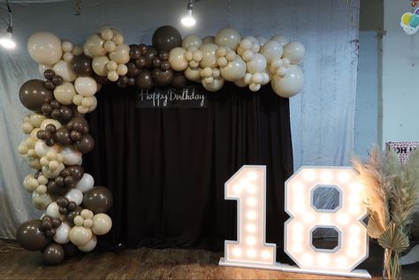 Brown Backdrop Birthday, Brown Birthday Party Decorations, 18th Birthday Backdrop, Brown Birthday Decorations, 18th Birthday Decorations, Happy Birthday 18th, Brown Decor, Birthday Balloon Decorations, 18th Birthday Party