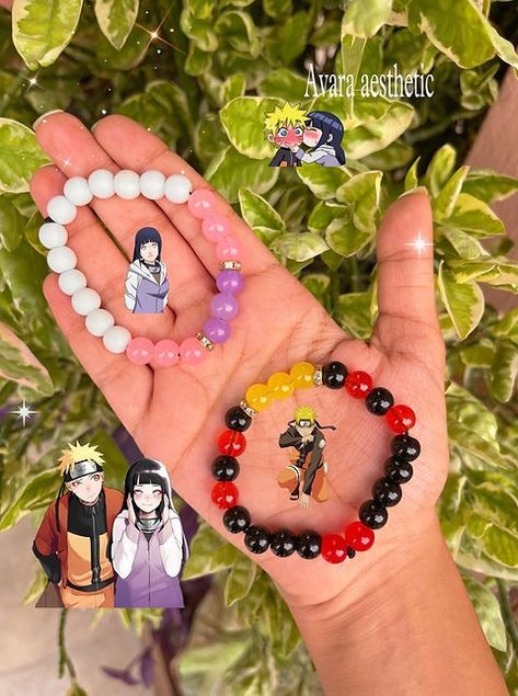 Lover Bracelet, Naruto Y Hinata, Naruto Hinata, Diy Hair Accessories Ribbon, Anime Theme, Lovers Bracelet, Naruto And Hinata, Pretty Bracelets, Beaded Bracelets Diy