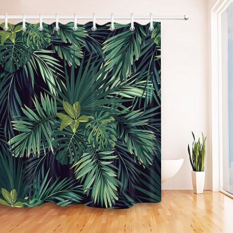 Banana Leaf Shower Curtain, Extra Long Shower Curtain, Long Shower Curtains, Banana Leaf Print, Shower Curtain Sizes, Botanical Decor, Banana Leaves, Curtain Material, Fabric Shower Curtains