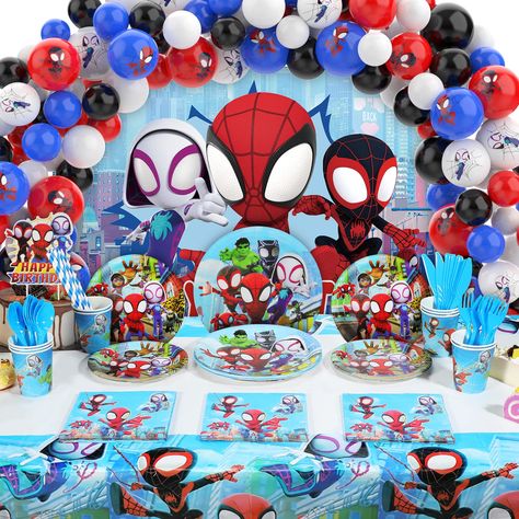 PRICES MAY VARY. Novel design: the party decorations feature popular spiderman and his amazing friends elements, unique and delicate, attracting the kids' attentions; besides, the party favors use bright colors, adding a touch to your parties and giving you fashionable and beautiful visual experience, therefore, they are wonderful decorations for your party. Great value package: this set of spiderman and his amazing friends birthday party decorations includes spiderman backdrop, spiderman theme Spidey Birthday Party Theme, Spidey And His Amazing Friends Birthday Party Decorations, Spidey And His Friends Birthday Party, Spiderman And Amazing Friends Birthday, Spider-man And His Amazing Friends Birthday Party, 2nd Birthday Spidey, Spiderman And Friends Birthday Party, Spiderman And His Amazing Friends Birthday Party, Spidey Birthday Party Decorations