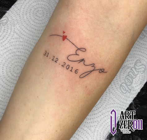 Sons Birthday Tattoo, Name Birthday Tattoo, Tattoo For Daughter Name, Baby Birthday Tattoo, Simple Name Tattoos For Women, Name Wrist Tattoos For Women, Kids Birthday Tattoo Ideas, Name And Birthday Tattoo, Name And Date Tattoo