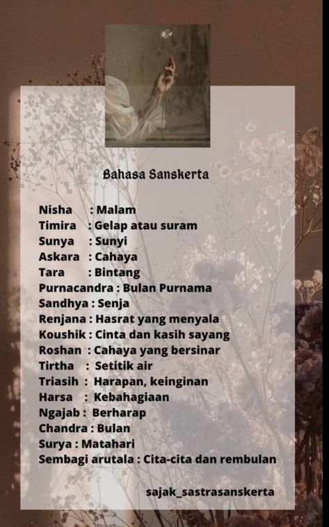 Bahasa Sansekerta Aesthetic, Sansekerta Word, Sansekerta Name, Nama Aestethic, Bahasa Melayu Klasik, Bahasa Sansekerta, Vocabulary Journal, Beauty Words, Best Character Names