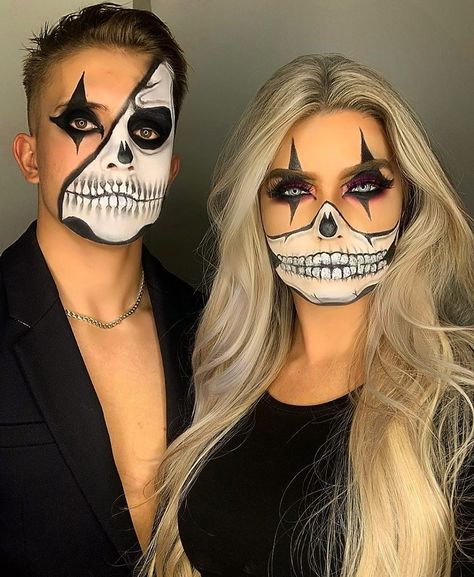 Hallowen Schminke, Makijaż Sugar Skull, Pelottava Halloween, Koleksi Makeup, Couples Costumes Creative, Halloween Makeup Clown, Halloweenský Makeup, Holloween Makeup, Cute Halloween Makeup