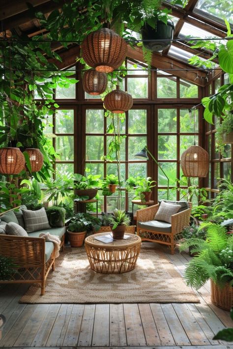 Sunroom With Plants, Bohemian Meditation Room, Plant Sunroom, Tranquil Spaces, Boho Sunroom, Lush Plants, Boho Lounge, Boho Patio, Boho Space