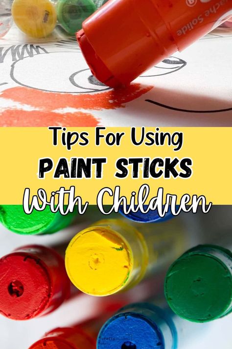 Tempera paint sticks are tube-like paints that go smoothly onto paper. Kids will say it is like painting with a glue stick or lipstick.    Even adults will love using paint sticks because they glide on the paper while giving opaque and vibrant colors.    Come explore a new art material that kids, parents and teachers love using! These paint sticks are not your average painting experience and one that all children will love to experiment with. Paint Ideas For Preschoolers, Tempera Sticks Projects, Tempura Paint Sticks Art, Tempera Paint Sticks Projects, Tempera Paint Sticks Art, Kwik Stix Art Projects, Tempera Painting Ideas, Paint Stick Art, Painting Techniques For Kids