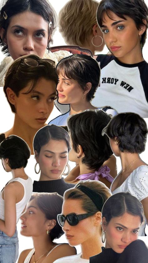 Women Trendy Haircut, Headband Pixie Cut, Short Flicky Hair, Italian Cut Hair, 90s Short Hair Pixie, Styling Really Short Hair, Pixie Cut Asian Hair, Short Hair Diamond Face, Bixie 90s Haircut Short