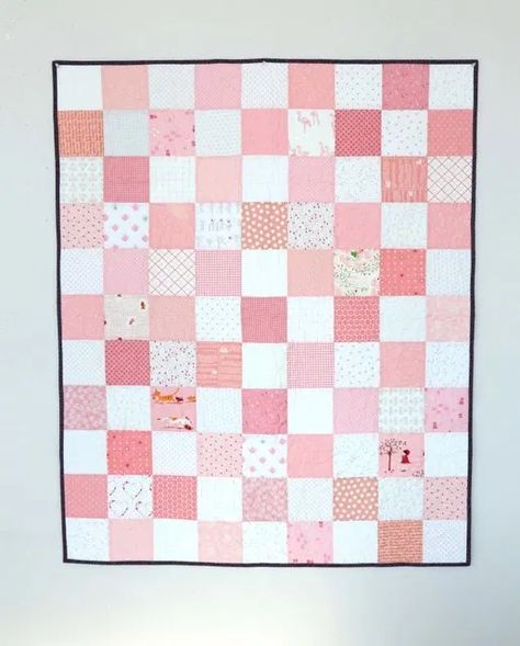 Simple Checkerboard Pink Patchwork Quilt | Diary of a Quilter - a quilt blog Baby Quilts Easy, Baby Quilt Patterns Easy, Diary Of A Quilter, Charm Square Quilt, Charm Pack Quilt, Charm Pack Quilts, Pink Patchwork, Baby Patchwork Quilt, Quilt Square Patterns