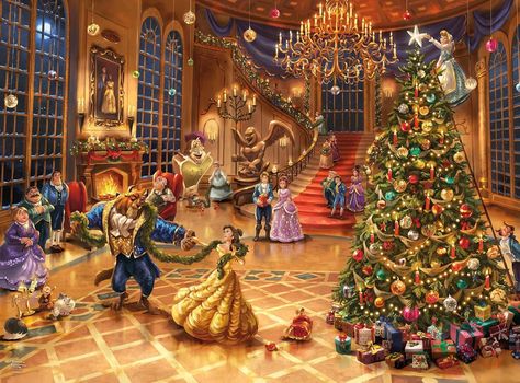 Amazon.com: Ceaco - Silver Select - Disney - Thomas Kinkade - Beauty and The Beast Christmas Celebration - 1000 Piece Jigsaw Puzzle for Adults Challenging Puzzle Perfect for Game Nights : Toys & Games Christmas Music Quotes, Belle And The Beast, Kinkade Disney, Thomas Kinkade Disney, Princess Wall Art, Beast's Castle, Disney Frames, Art Certificate, Disney Puzzles