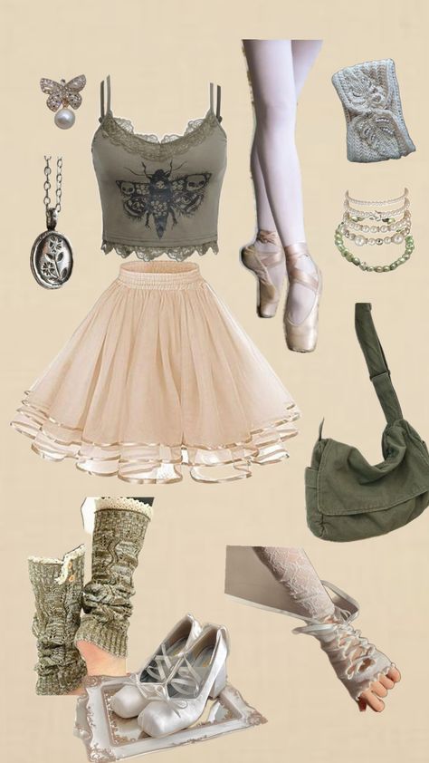 #ballet #ballerina #aesthetic #outfit #nature #goblincore #green #fit Ballet Academia Outfit, Ballet Outfit Aesthetic, Ballerina Aesthetic Outfit, Deer Pretty, Ballerina Aesthetic, Ethereal Style, Ballerina Outfit, Ballet Clothes, Fairy Grunge