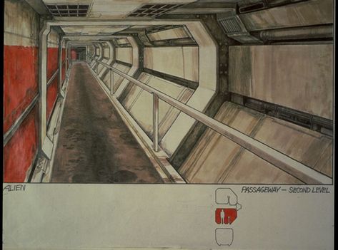 Ron Cobb Underground Hideout, Ron Cobb Concept Art, Space Hauler Concept Art, Abandoned Spaceship, Sci Fi Spaceship Interior, Spaceship Cockpit Concept Art, Ron Cobb, Abandoned Space Station Concept Art, Alien Movie 1979