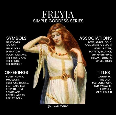 Freya Goddess Witchcraft, Nanna Norse Goddess, Freyja Goddess Norse Mythology, Freya Crystals, Brisingamen Necklace Freya, Freya Worship, Freya Witchcraft, Freya Altar Ideas, Freya Offering