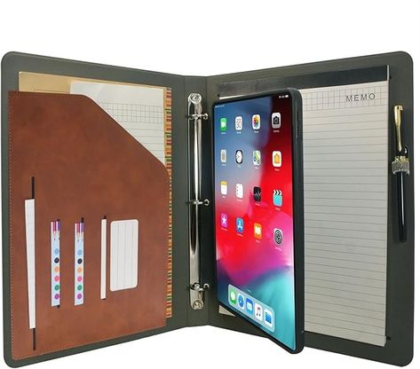 Amazon.com: Tablet Organizer Portfolio Case with 3-Ring Binder, Binder Padfolio File Folder with Removable Tablet Holder, Compatible with 11-inch iPad Pro(2024) (Brown) : Office Products Folio Document Organizer, 2024 Brown, Ipad Portfolio Case, Ipad Smart Folio, Ipad Case With Apple Pencil Holder, Tablet Organizer, Brown Office, Leather 3 Ring Binder, Portfolio Case