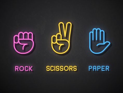 Rock Paper Scissors Neon Icons Paper Rock Scissors, Rock Paper Scissors Game, Scissors Logo, Christmas Gift Exchange Games, Neon Icons, Scissors Hand, Gift Exchange Games, Banner Background Hd, Hands Icon