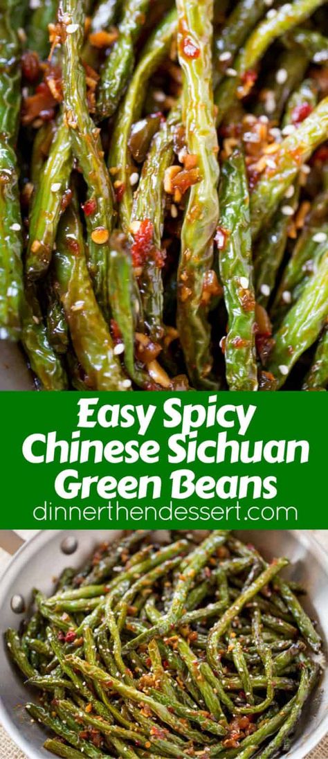 Spicy Chinese Sichuan Green Beans - Dinner, then Dessert Green Bean Recipes Asian, Chili Green Beans, Asian Green Beans, Vegetable Recipes For Kids, Spicy Green Beans, Chinese Vegetables, Mapo Tofu, Easy Side Dish, Green Bean Recipes