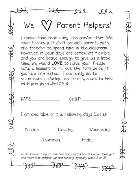 Parent/Back to School Form Ideas Parent Volunteer Ideas, Parent Volunteers In The Classroom, Parent Engagement Ideas Schools, Christmas Party Letter To Parents, Parent Volunteer Form, Volunteer Ideas, Classroom Christmas Party, Parent Teacher Communication, Room Parent